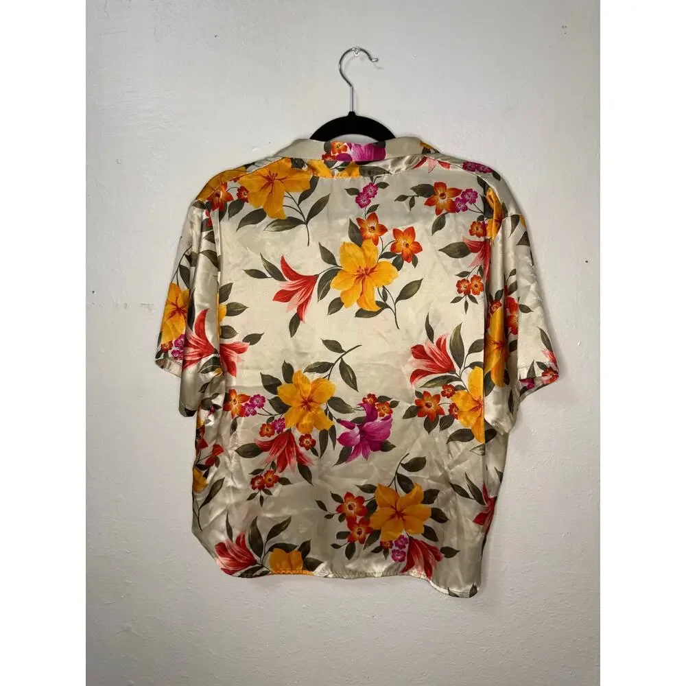 Vtg Victoria’s Secret Women’s Large Floral Satin Pajama Set Top & Shorts 90s